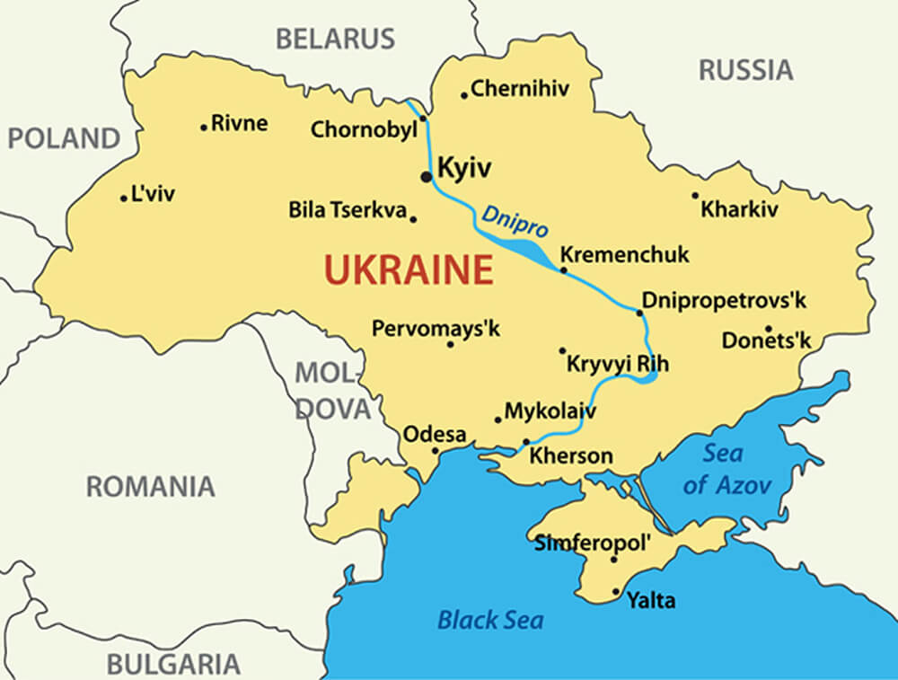 Karte mit der Ukraine und Russland